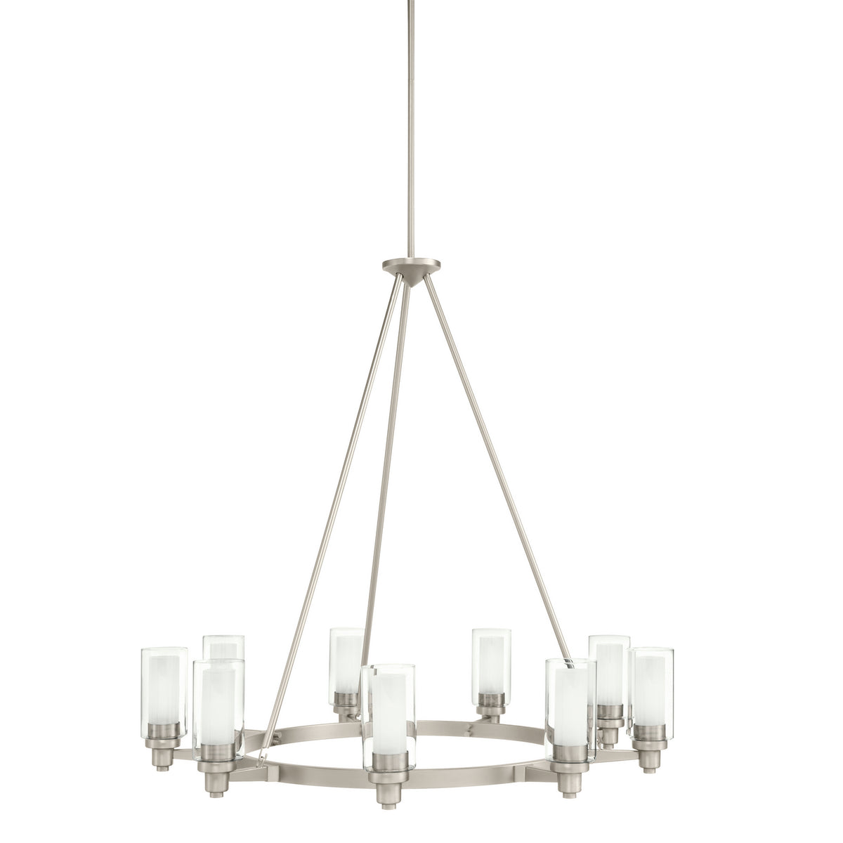 KICHLER 2346NI Circolo 35.5" 9 Light Round Chandelier with Clear Outer and Satin Etched Inner Cylinders in Brushed Nickel