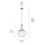 KICHLER 42046NICS Everly 19.75" 1 Light Bell Pendant Clear Seeded Glass Brushed Nickel