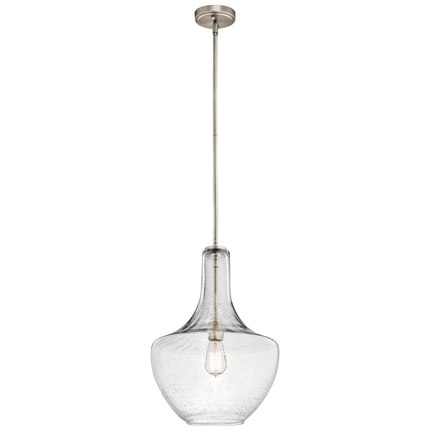 KICHLER 42046NICS Everly 19.75" 1 Light Bell Pendant Clear Seeded Glass Brushed Nickel