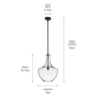 KICHLER 42046OZCS Everly 19.75" 1 Light Bell Pendant Clear Seeded Glass Olde Bronze