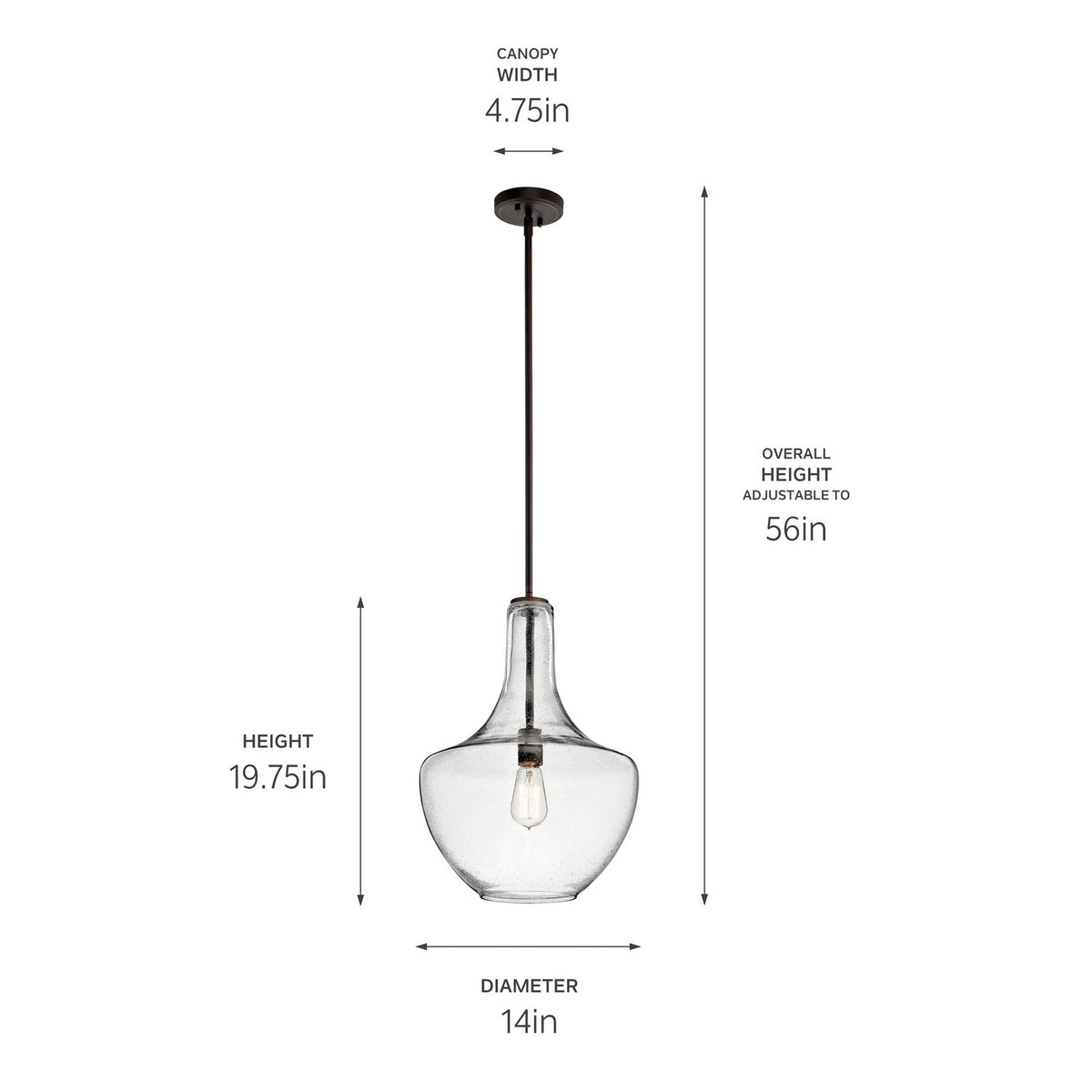 KICHLER 42046OZCS Everly 19.75" 1 Light Bell Pendant Clear Seeded Glass Olde Bronze