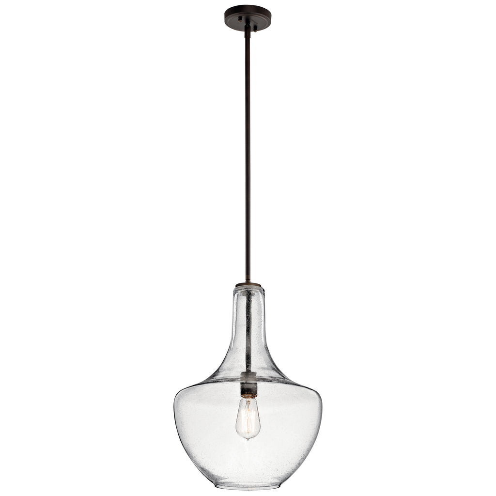 KICHLER 42046OZCS Everly 19.75" 1 Light Bell Pendant Clear Seeded Glass Olde Bronze