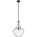 KICHLER 42046OZCS Everly 19.75" 1 Light Bell Pendant Clear Seeded Glass Olde Bronze