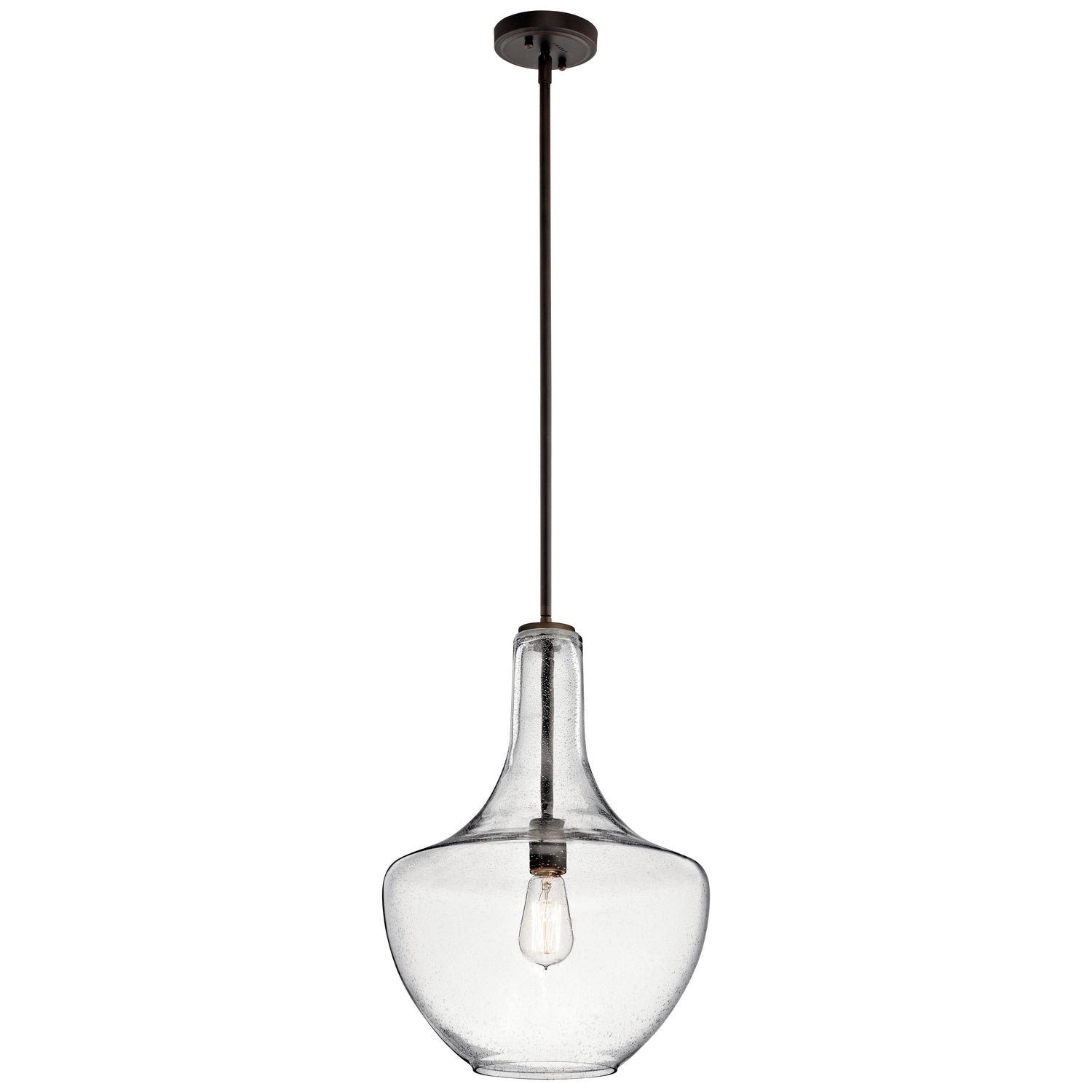 KICHLER 42046OZCS Everly 19.75" 1 Light Bell Pendant Clear Seeded Glass Olde Bronze