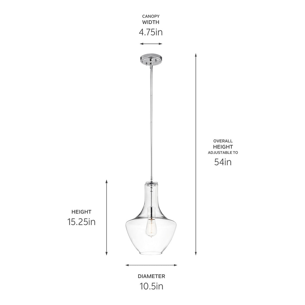 KICHLER 42141CHCLR Everly 15.25" 1 Light Bell Pendant Clear Glass Chrome