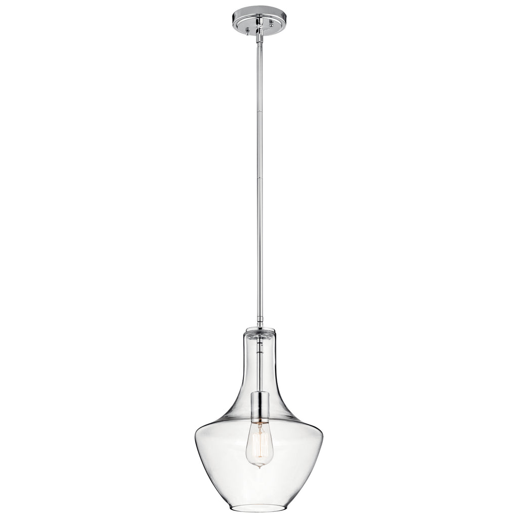 KICHLER 42141CHCLR Everly 15.25" 1 Light Bell Pendant Clear Glass Chrome