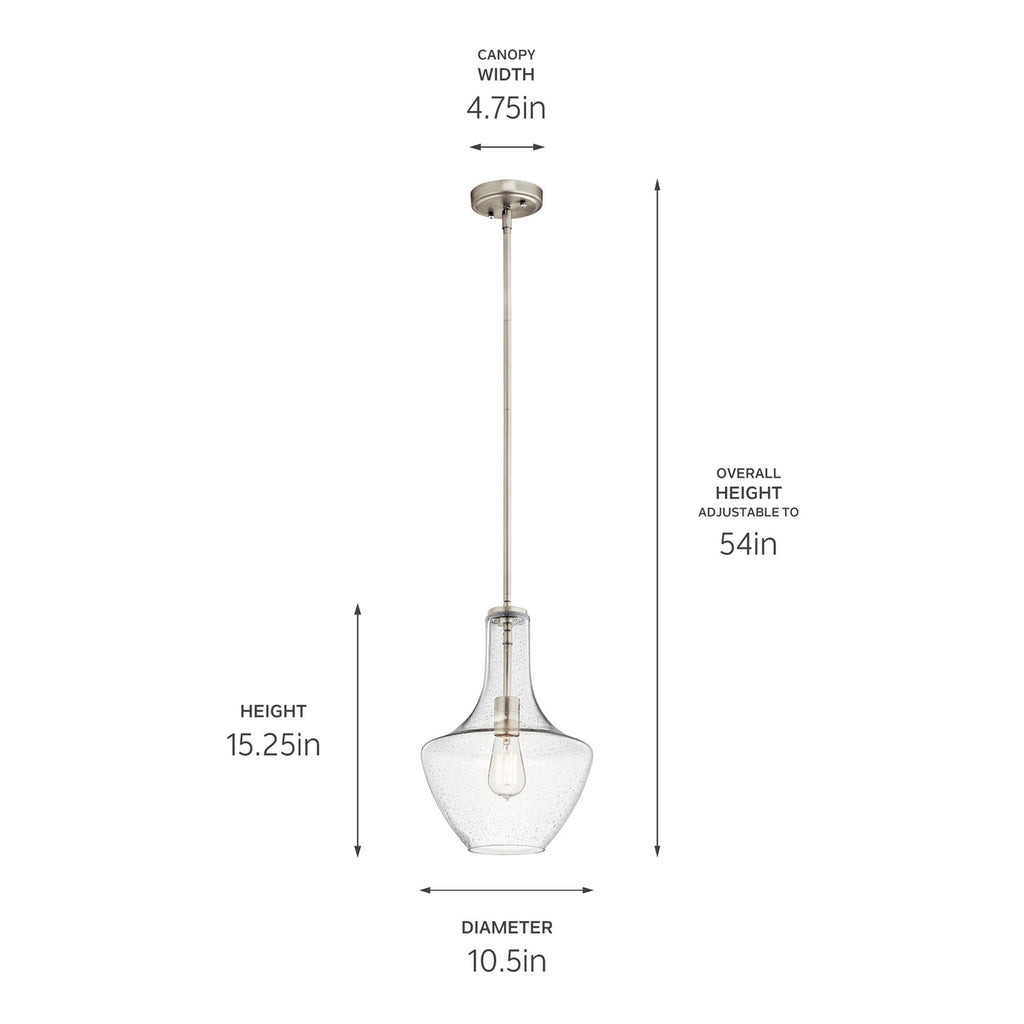 KICHLER 42141NICS Everly 15.25" 1 Light Bell Pendant Clear Seeded Glass Brushed Nickel