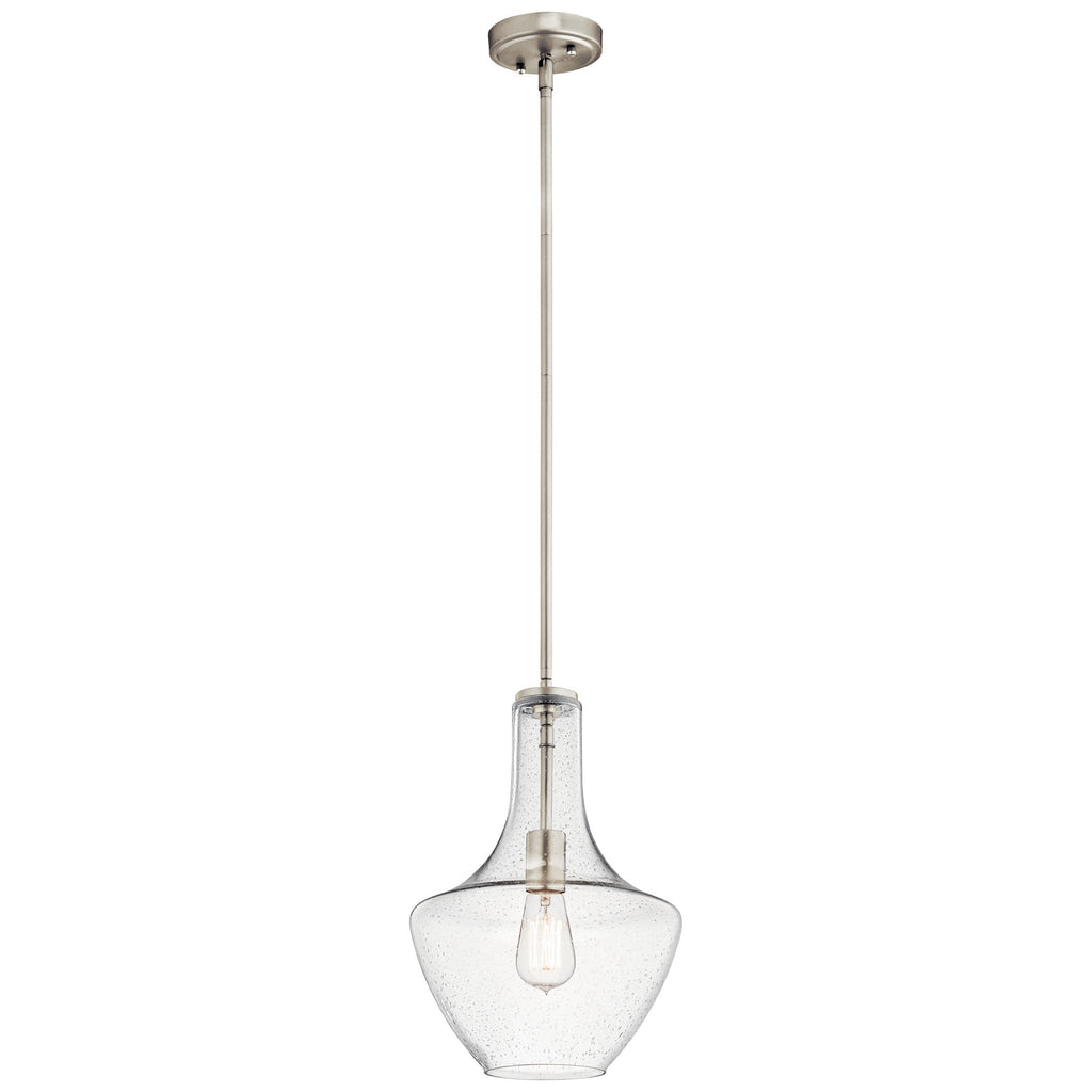 KICHLER 42141NICS Everly 15.25" 1 Light Bell Pendant Clear Seeded Glass Brushed Nickel
