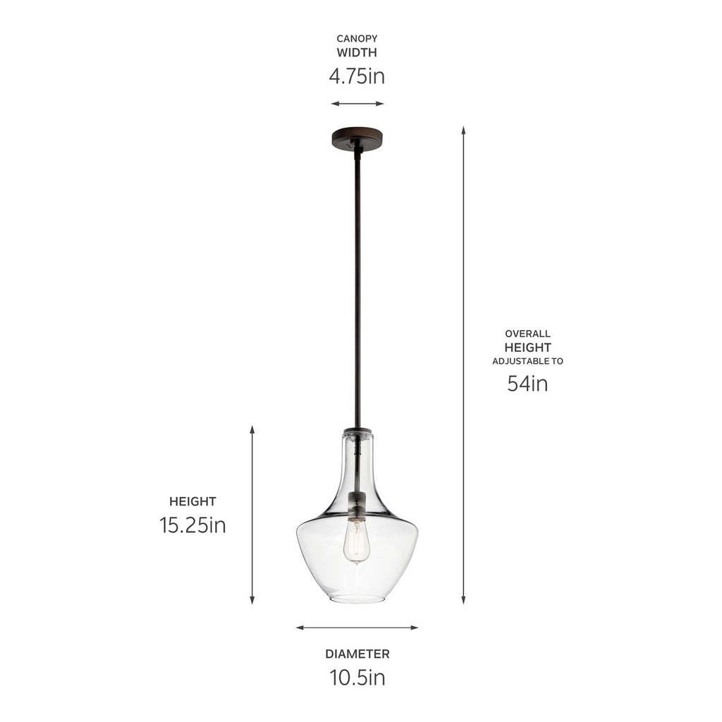 KICHLER 42141OZCLR Everly 15.25" 1 Light Bell Pendant Clear Glass Olde Bronze