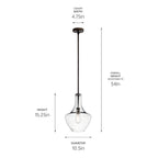 KICHLER 42141OZCLR Everly 15.25" 1 Light Bell Pendant Clear Glass Olde Bronze