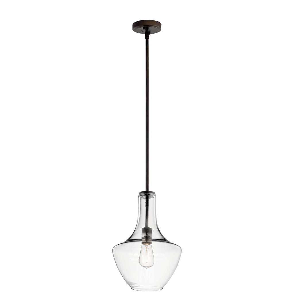 KICHLER 42141OZCLR Everly 15.25" 1 Light Bell Pendant Clear Glass Olde Bronze