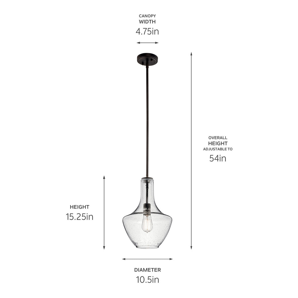 KICHLER 42141OZCS Everly 15.25" 1 Light Bell Pendant Clear Seeded Glass Olde Bronze