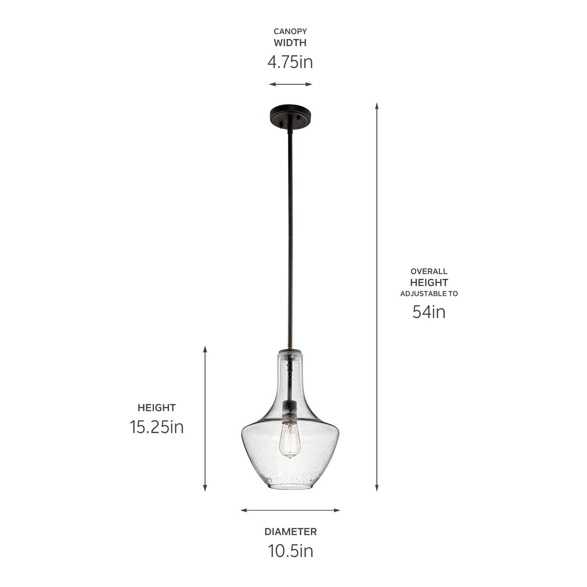 KICHLER 42141OZCS Everly 15.25" 1 Light Bell Pendant Clear Seeded Glass Olde Bronze