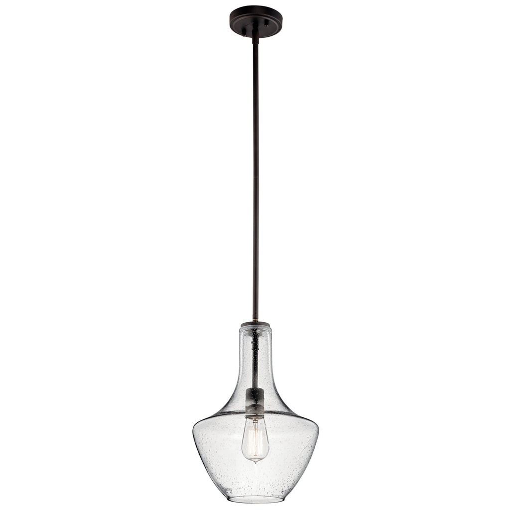 KICHLER 42141OZCS Everly 15.25" 1 Light Bell Pendant Clear Seeded Glass Olde Bronze