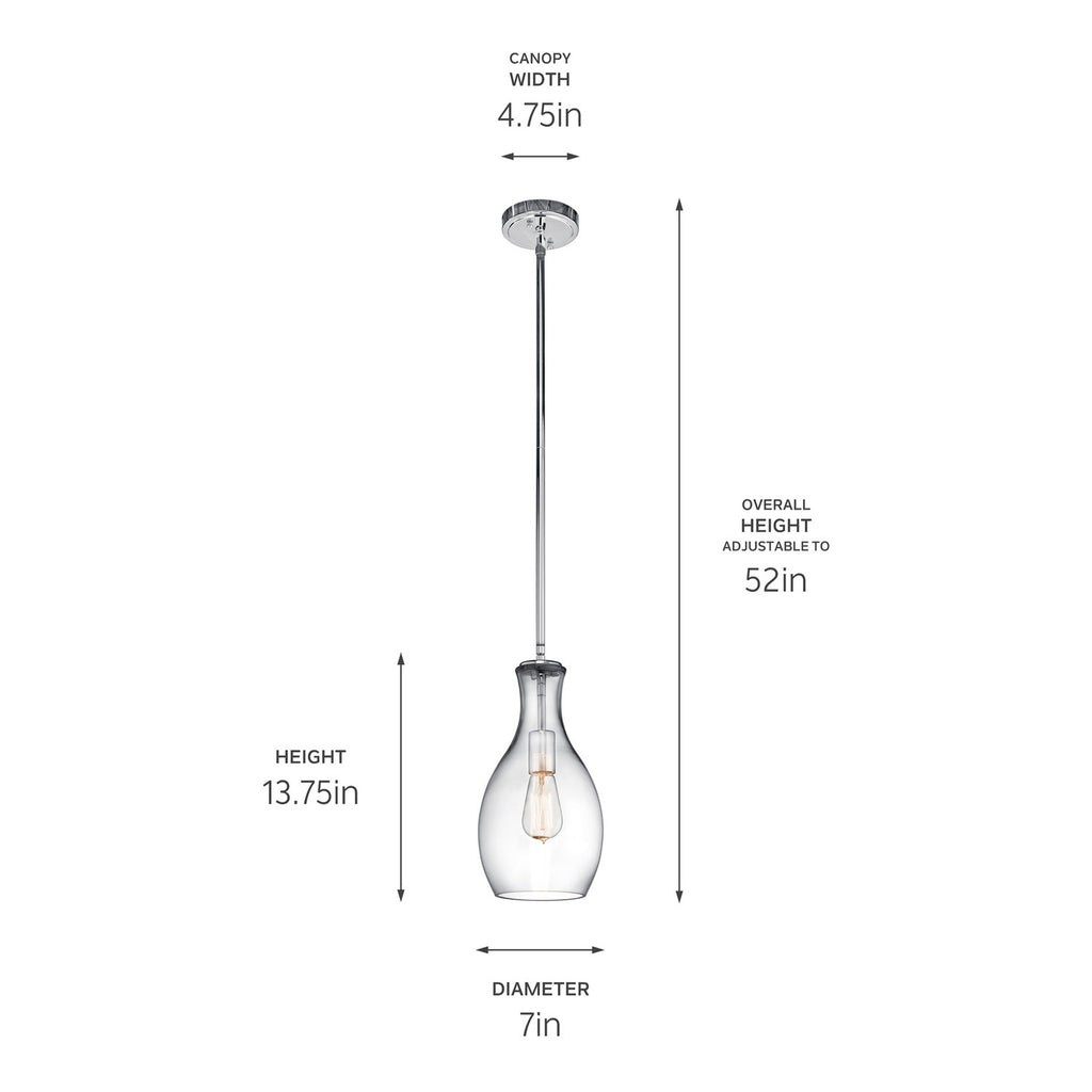 KICHLER 42456CHCLR Everly 13.75" 1 Light Hour Glass Pendant Clear Glass Chrome
