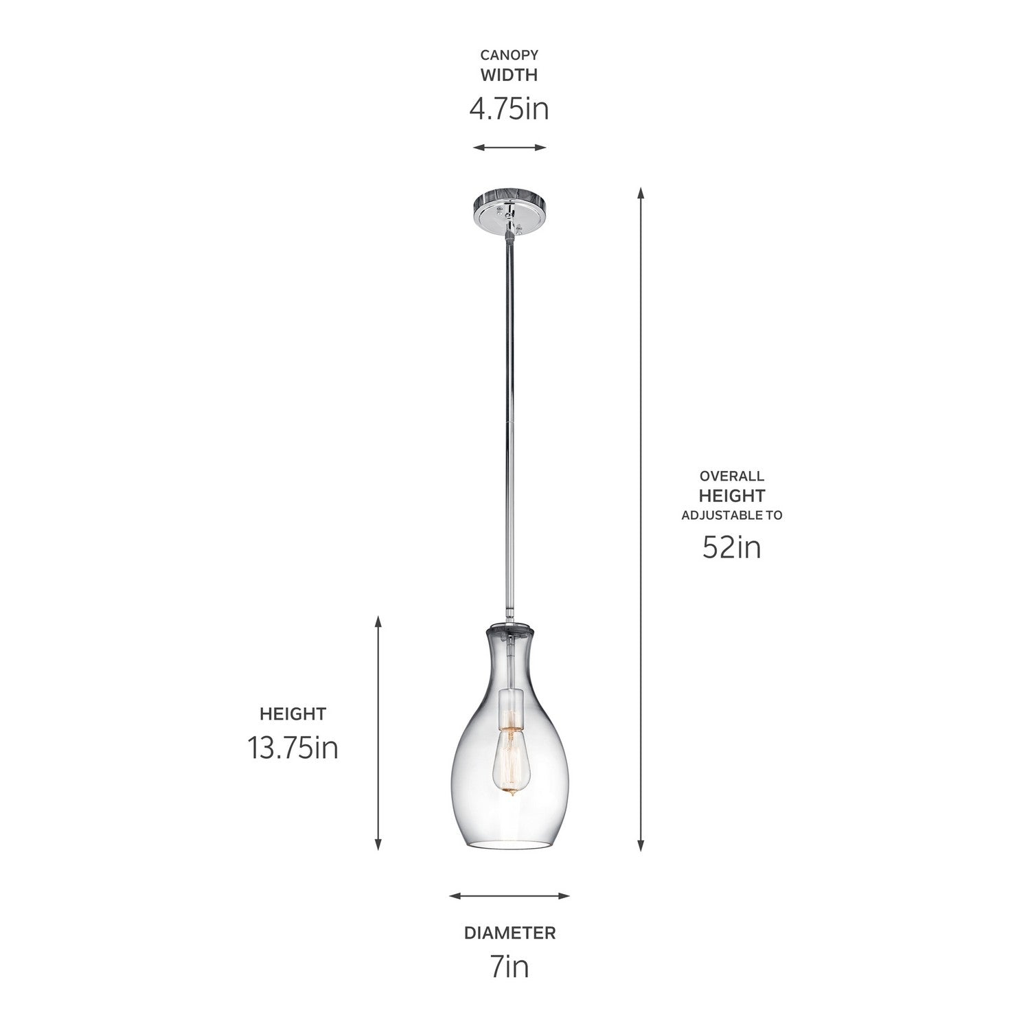 KICHLER 42456CHCLR Everly 13.75" 1 Light Hour Glass Pendant Clear Glass Chrome
