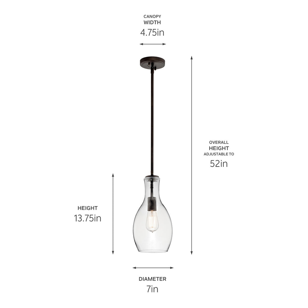 KICHLER 42456OZCLR Everly 13.75" 1 Light Hour Glass Pendant Clear Glass Olde Bronze