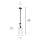KICHLER 42456OZCLR Everly 13.75" 1 Light Hour Glass Pendant Clear Glass Olde Bronze