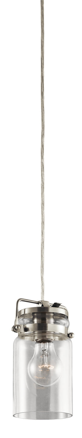 KICHLER 42878NI Brinley 7.75" 1 Light Mini Pendant With Clear Glass Brushed Nickel