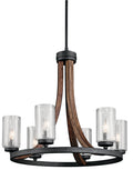KICHLER 43193AUB Grand Bank 22.5" 6 Light Chandelier With Clear Seeded Glass In Auburn Stained Wood And Distressed Black Metal