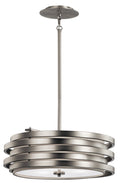 KICHLER 43301NI Roswell 7.25" 3 Light Pendant with Satin Etched Diffuser and Off White Linen Shade in Brushed Nickel