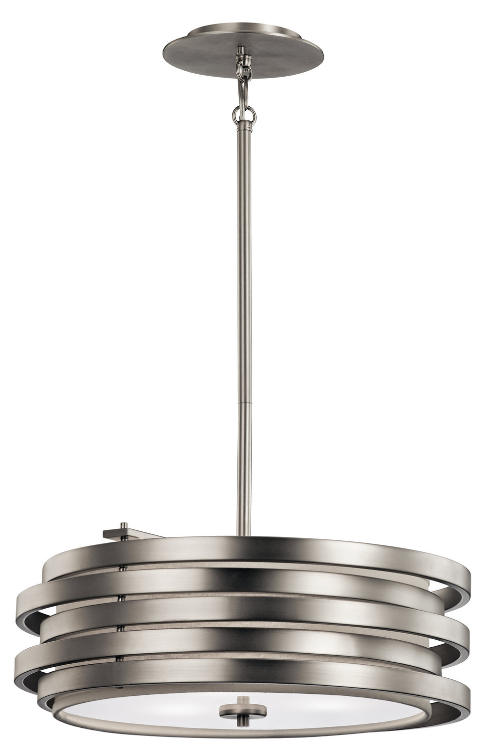 KICHLER 43301NI Roswell 7.25" 3 Light Pendant with Satin Etched Diffuser and Off White Linen Shade in Brushed Nickel