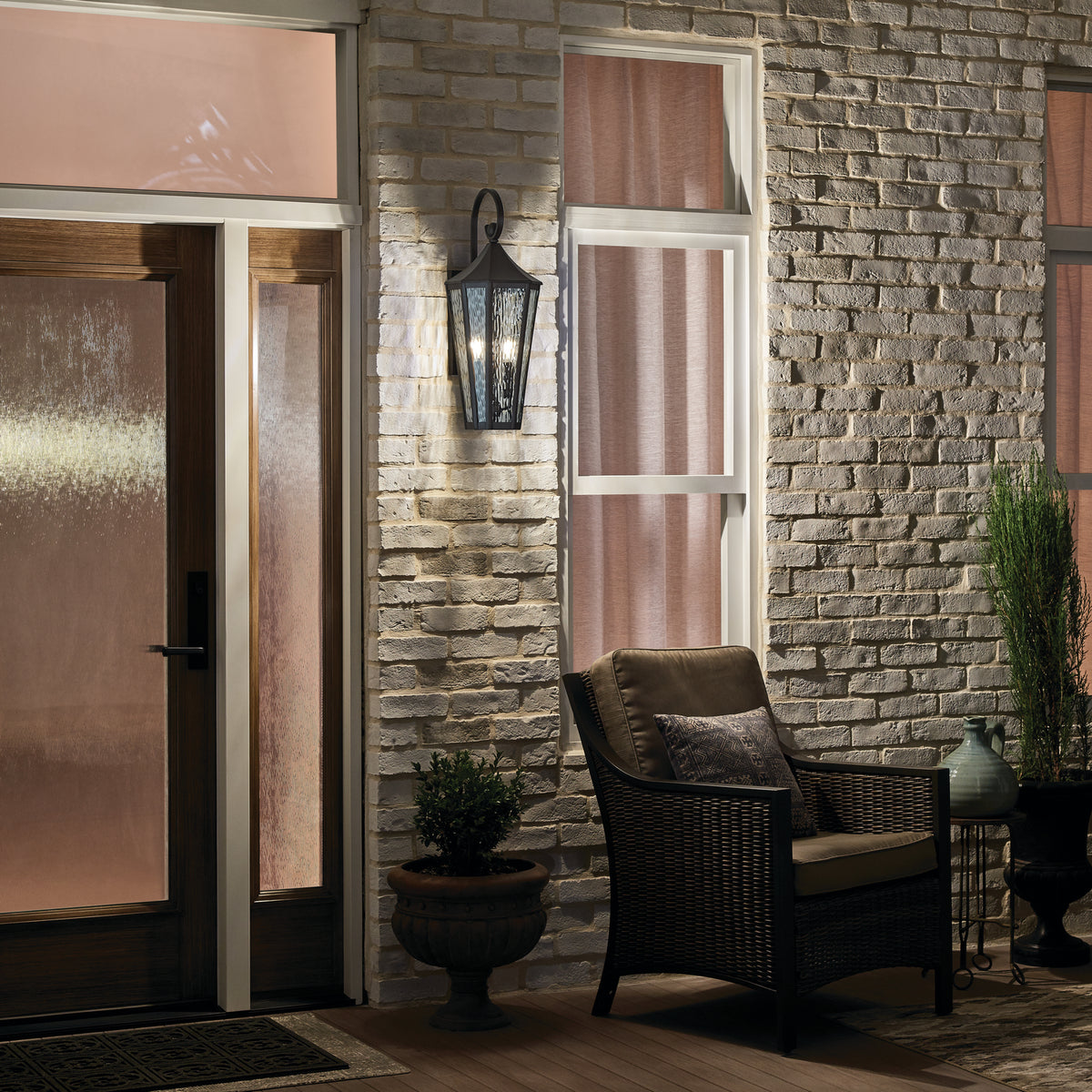 KICHLER 49513OZ Rochdale 24.75" 2 Light Outdoor Wall Light With Rain Glass In Olde Bronze