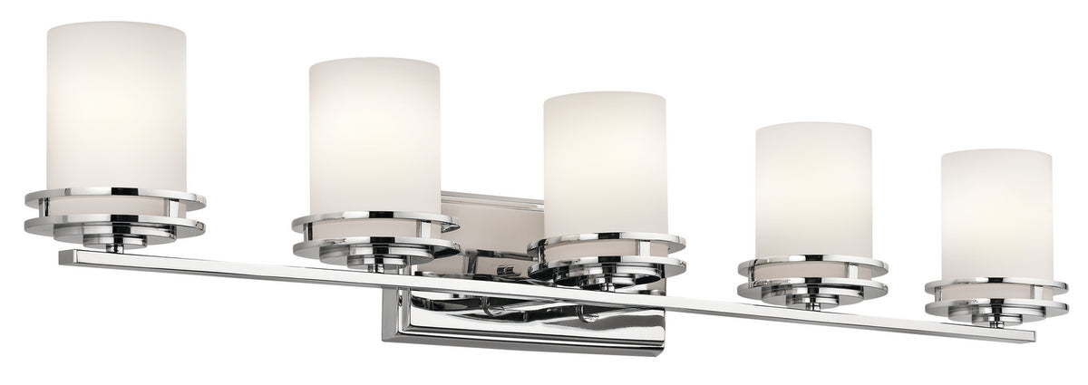 KICHLER 5085CH Hendrik 43" 5 Light Vanity Light With Satin Etched Cased Opal Chrome