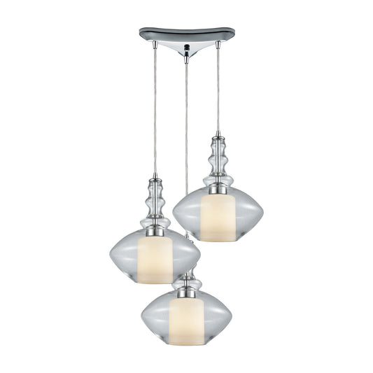 ELK SHOWROOM 56500/3 Alora 3-Light Triangular Pendant Fixture in Chrome with Clear and Opal White Glass