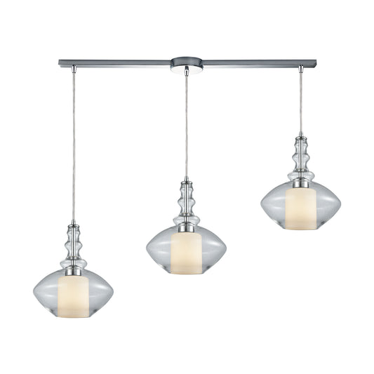 ELK SHOWROOM 56500/3L Alora 3-Light Linear Mini Pendant Fixture in Chrome with Clear and Opal White Glass