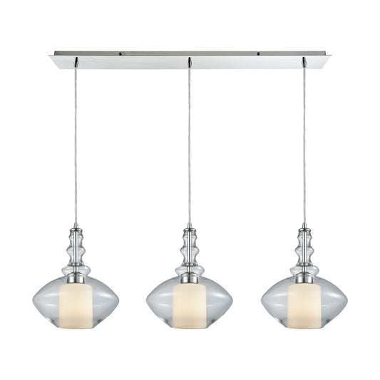 ELK SHOWROOM 56500/3LP Alora 3-Light Linear Mini Pendant Fixture in Chrome with Clear and Opal White Glass