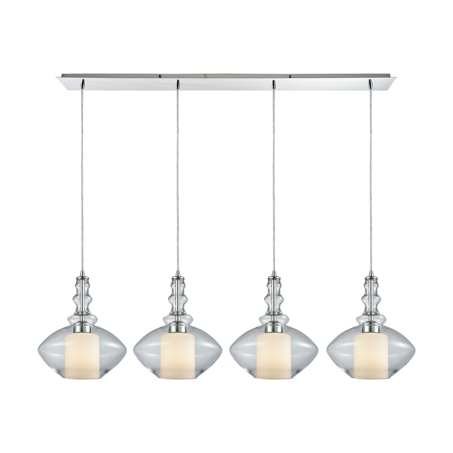 ELK SHOWROOM 56500/4LP Alora 4-Light Linear Pendant Fixture in Chrome with Clear and Opal White Glass