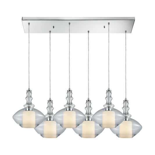 ELK SHOWROOM 56500/6RC Alora 6-Light Rectangular Pendant Fixture in Chrome with Clear and Opal White Glass