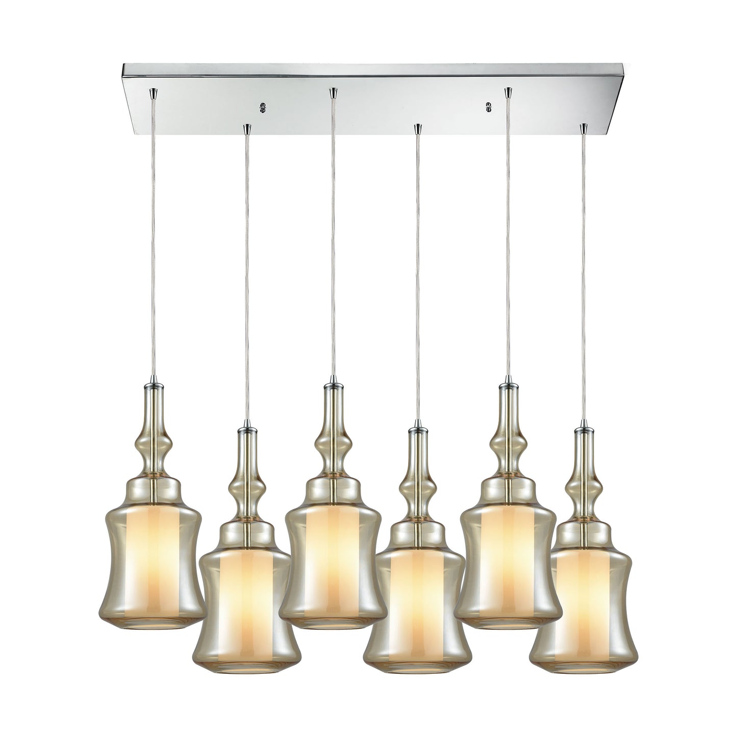 ELK SHOWROOM 56502/6RC Alora 6-Light Rectangular Pendant Fixture in Chrome with Champagne-plated and Opal White Glass