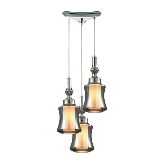 ELK SHOWROOM 56503/3 Alora 3-Light Triangular Pendant Fixture in Chrome with Smoke-plated and Opal White Glass