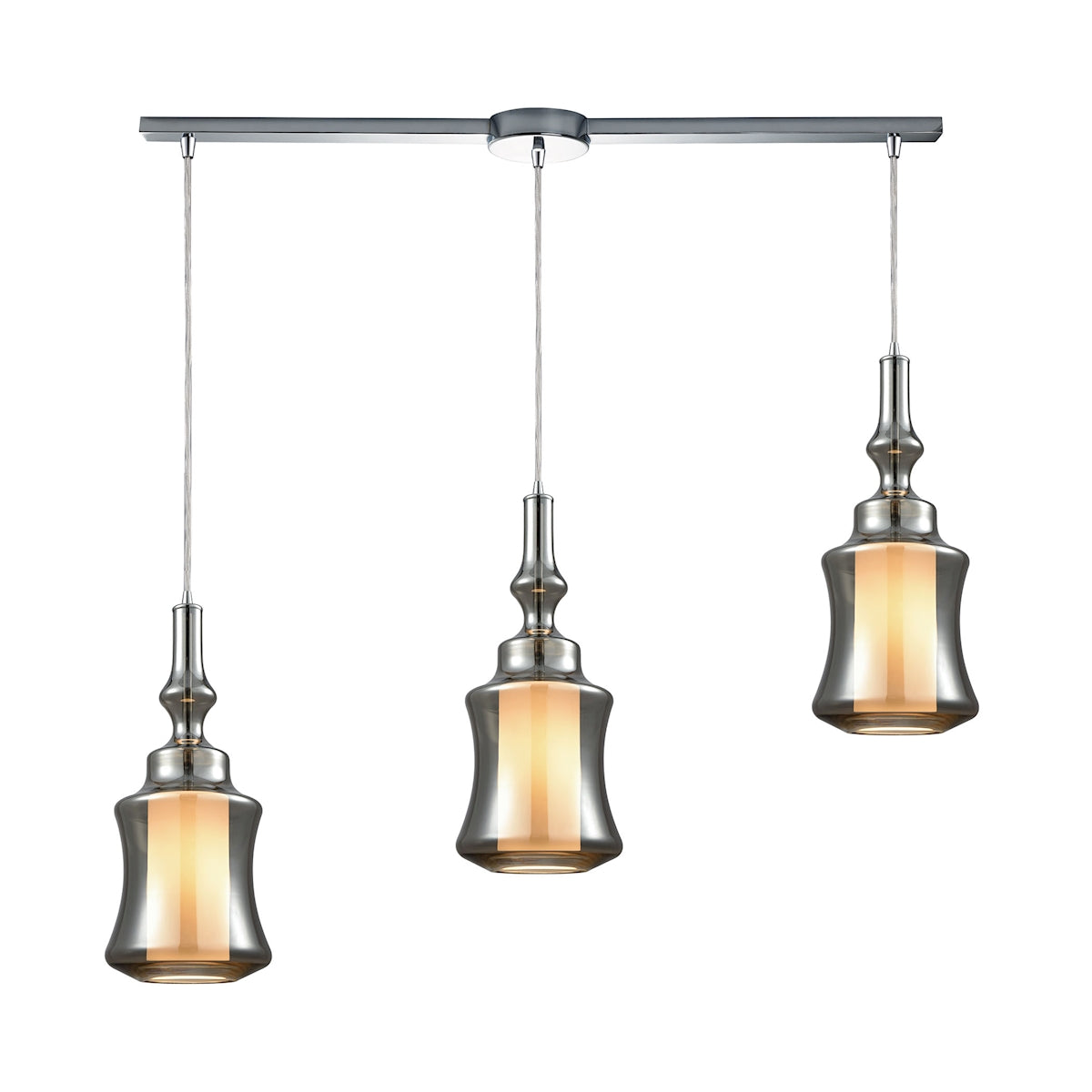 ELK SHOWROOM 56503/3L Alora 3-Light Linear Mini Pendant Fixture in Chrome with Smoke-plated and Opal White Glass