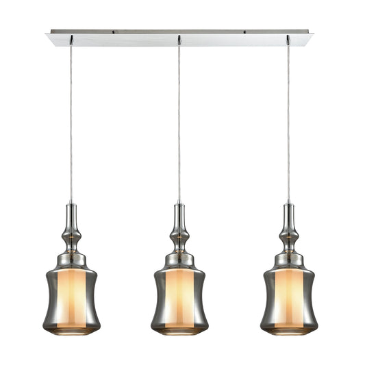 ELK SHOWROOM 56503/3LP Alora 3-Light Linear Mini Pendant Fixture in Chrome with Smoke-plated and Opal White Glass