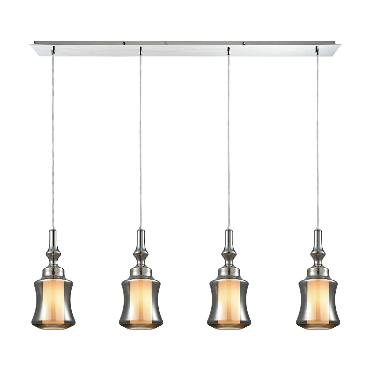 ELK SHOWROOM 56503/4LP Alora 4-Light Linear Pendant Fixture in Chrome with Smoke-plated and Opal White Glass