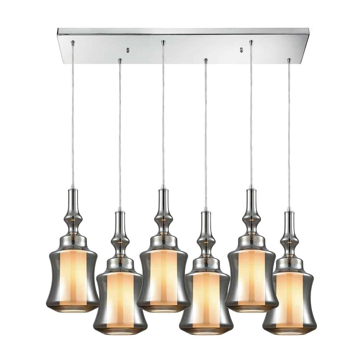 ELK SHOWROOM 56503/6RC Alora 6-Light Rectangular Pendant Fixture in Chrome with Smoke-plated and Opal White Glass