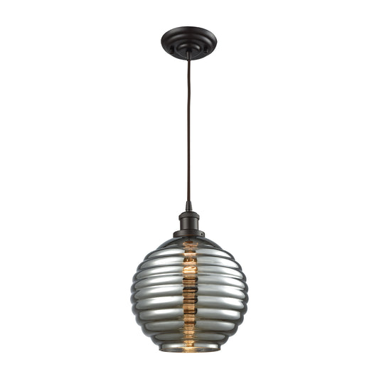 ELK SHOWROOM 56550/1-LA Ridley 1-Light Pendant in Oil Rubbed Bronze with Smoke Plated Beehive Glass - Includes Adaptor Kit