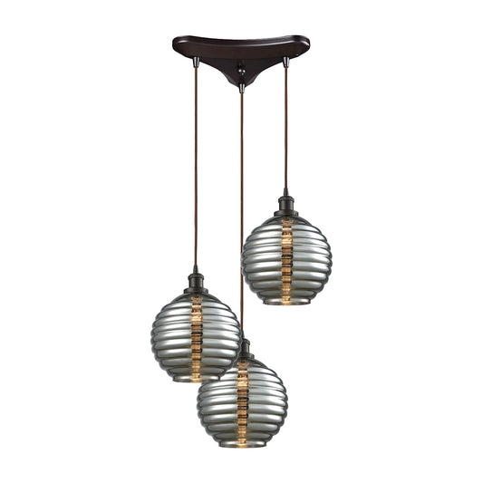 ELK SHOWROOM 56550/3 Ridley 3-Light Triangle Pan Pendant in Oil Rubbed Bronze with Smoke Plated Beehive Glass