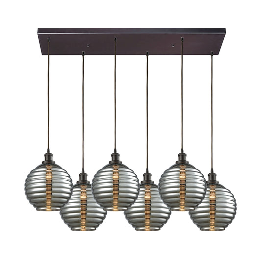 ELK SHOWROOM 56550/6RC Ridley 6-Light Rectangular Pendant Fixture in Oil Rubbed Bronze with Smoke-plated Beehive Glass