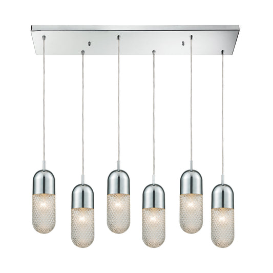 ELK SHOWROOM 56661/6RC Capsula 6-Light Rectangular Pendant Fixture in Polished Chrome with Clear Textured Glass