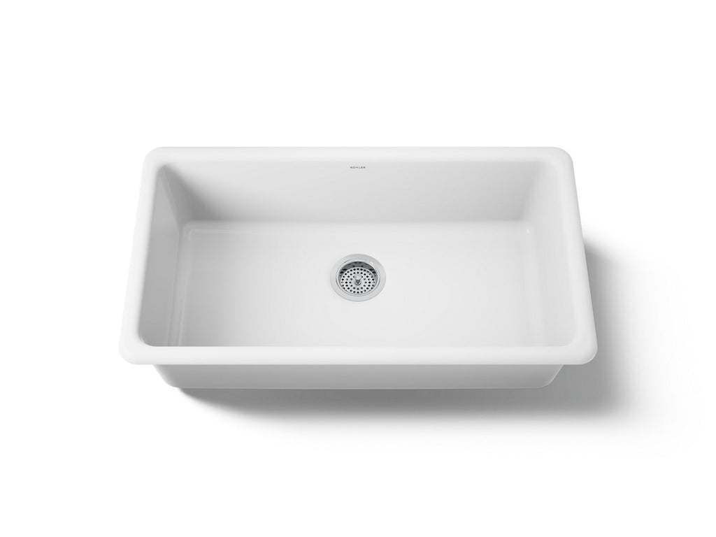 KOHLER K-5707-0 Iron/Tones 33" Top-/Undermount Single-Bowl Kitchen Sink - White