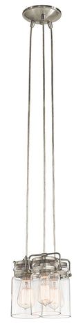 KICHLER 42869NI Brinley 7.75" 3 Light Pendant With Clear Glass Brushed Nickel