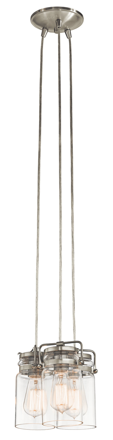KICHLER 42869NI Brinley 7.75" 3 Light Pendant With Clear Glass Brushed Nickel