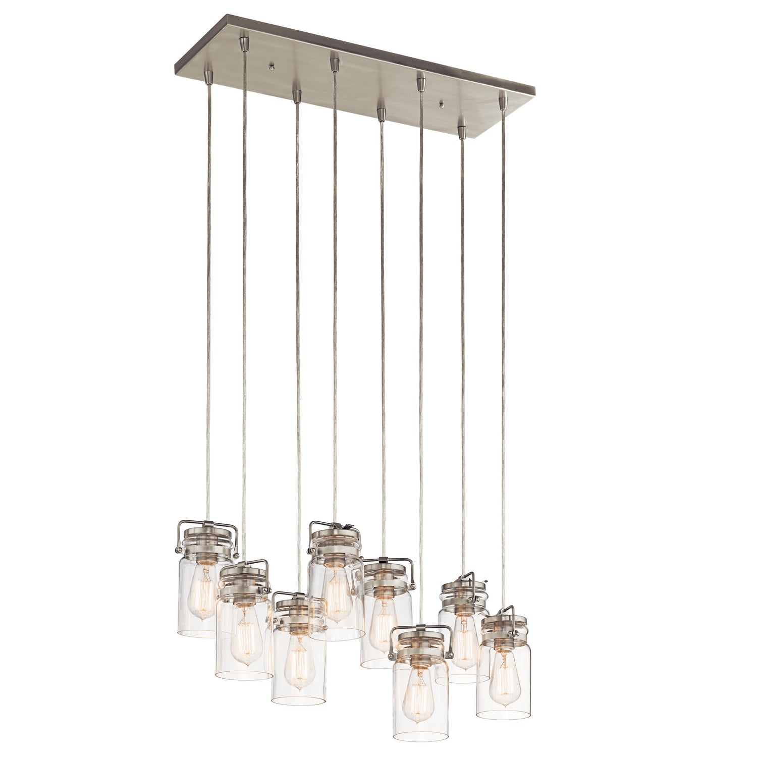 KICHLER 42890NI Brinley 25.5" 8 Light Linear Chandelier With Clear Glass Brushed Nickel