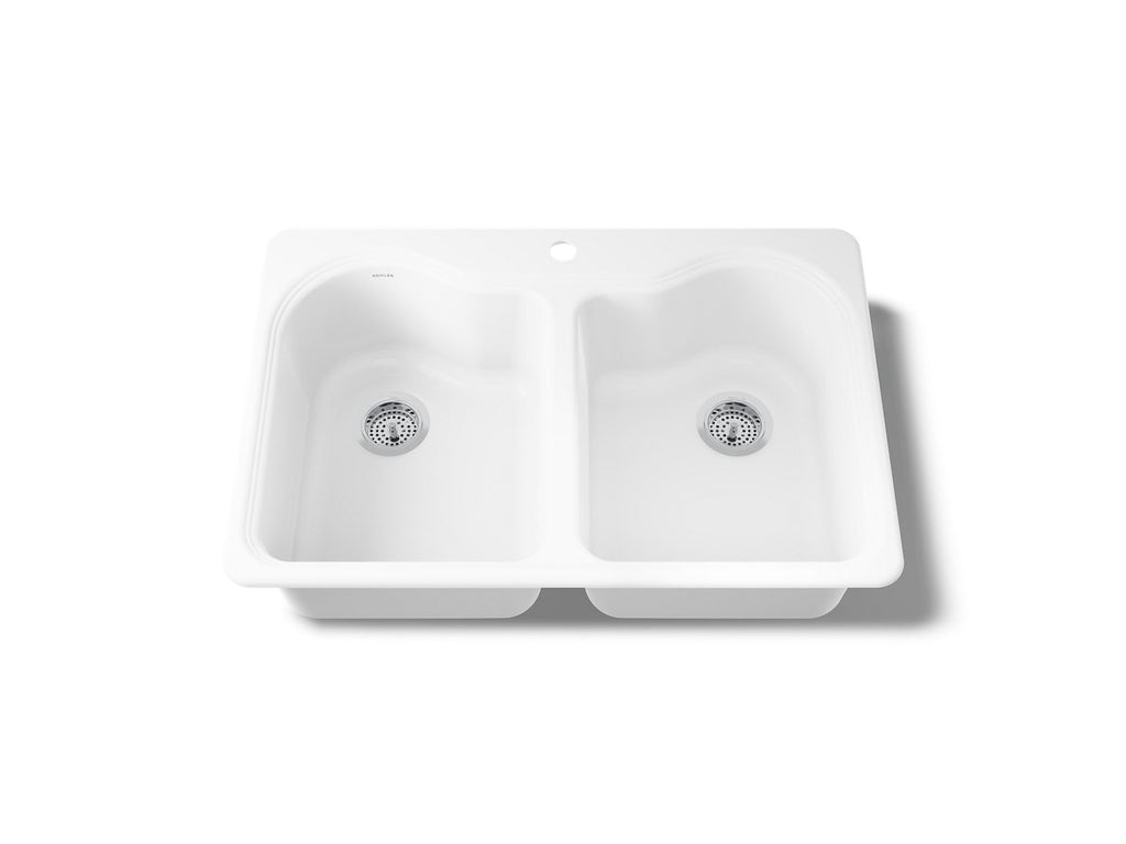 KOHLER K-5818-1-0 Hartland 33" Top-Mount Double-Bowl Kitchen Sink - White