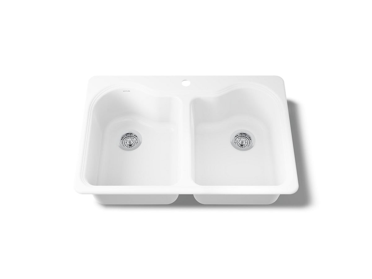 KOHLER K-5818-1-0 Hartland 33" Top-Mount Double-Bowl Kitchen Sink - White