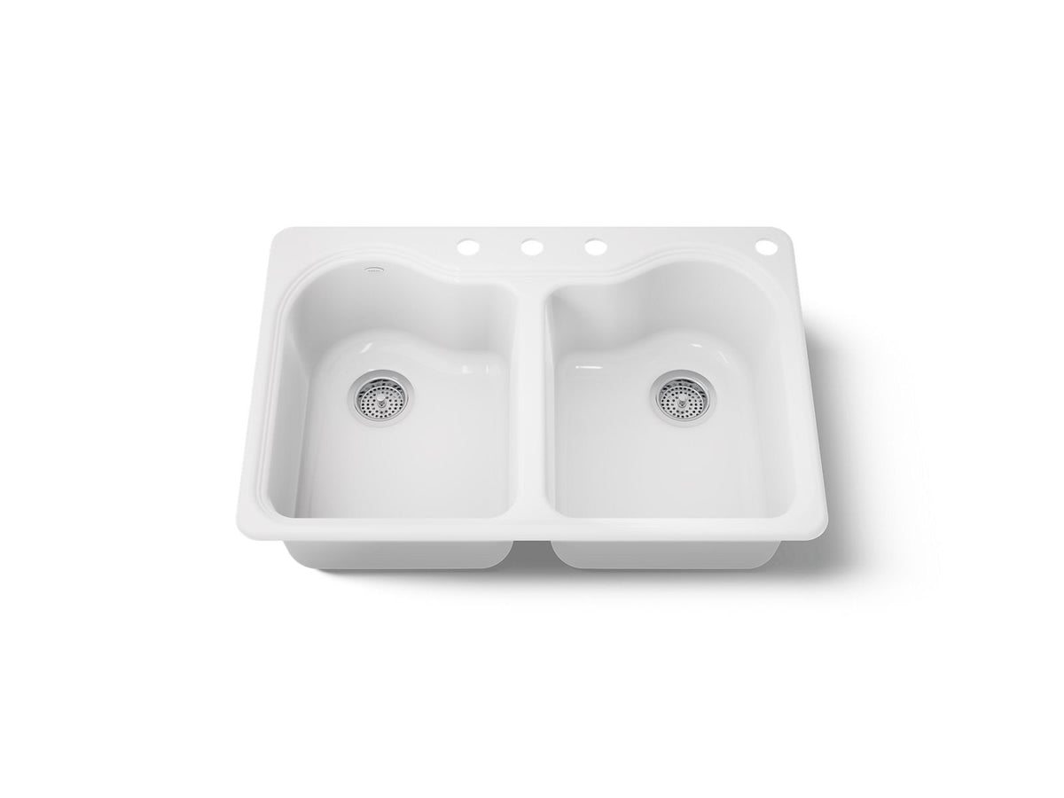 KOHLER K-5818-4-0 Hartland 33" Top-Mount Double-Bowl Kitchen Sink - White
